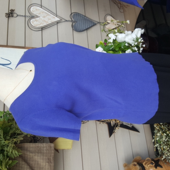 PETITE SOPHISTICATE ♡ Gorgeous 2pc Vintage Royal Blue Knit STRETCH Sweater Set S - Picture 5 of 14